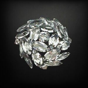 Vintage Japanned Metal & Clear Multi Faceted Rhinestone Domed Brooch